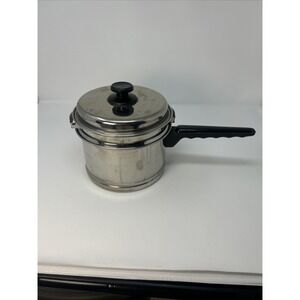 Vintage Lifetime 2.5 QT Saucepan Double Boiler and Lid Stainless Steel USA 3 PC